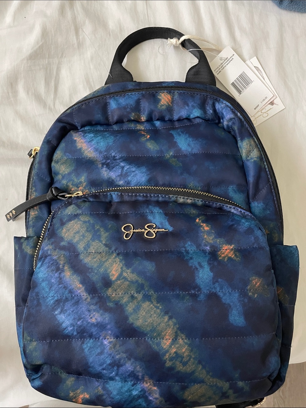 Jessica Simpson Navy Blue Multicolor Quilted Backpack